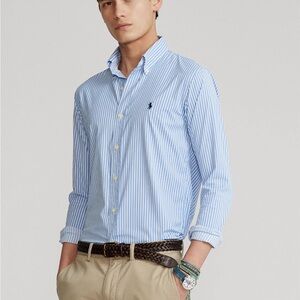 Ralph Lauren Men’s Classic Fit Blue and White Striped Button Down Dress Shirt XL